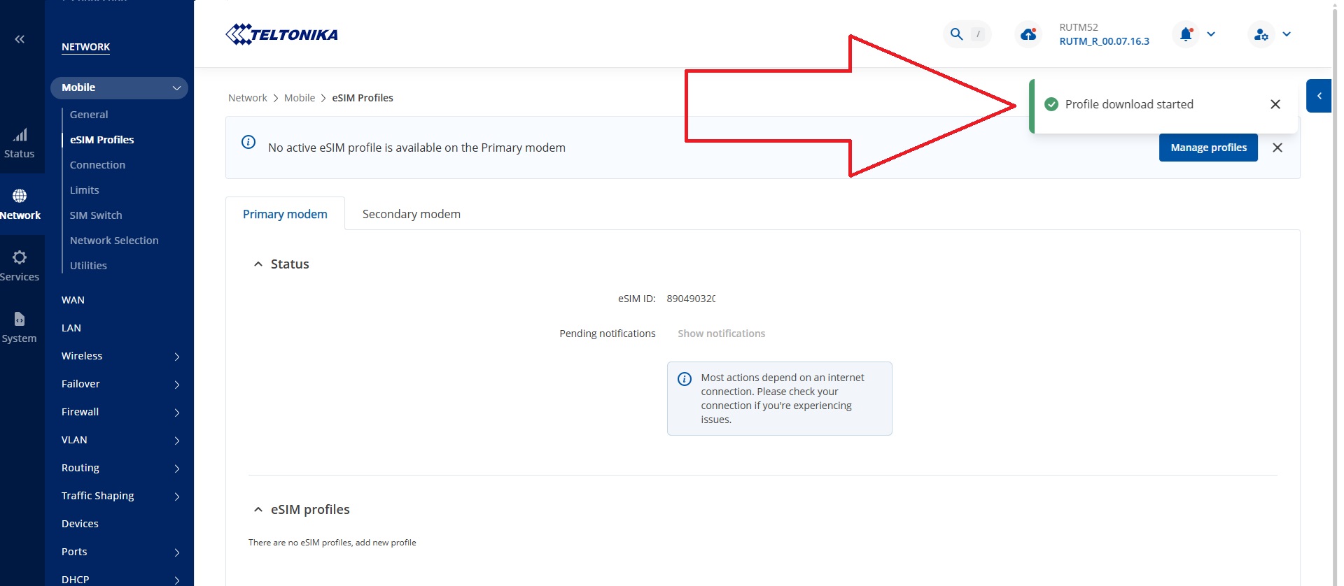 eSIM profile download started