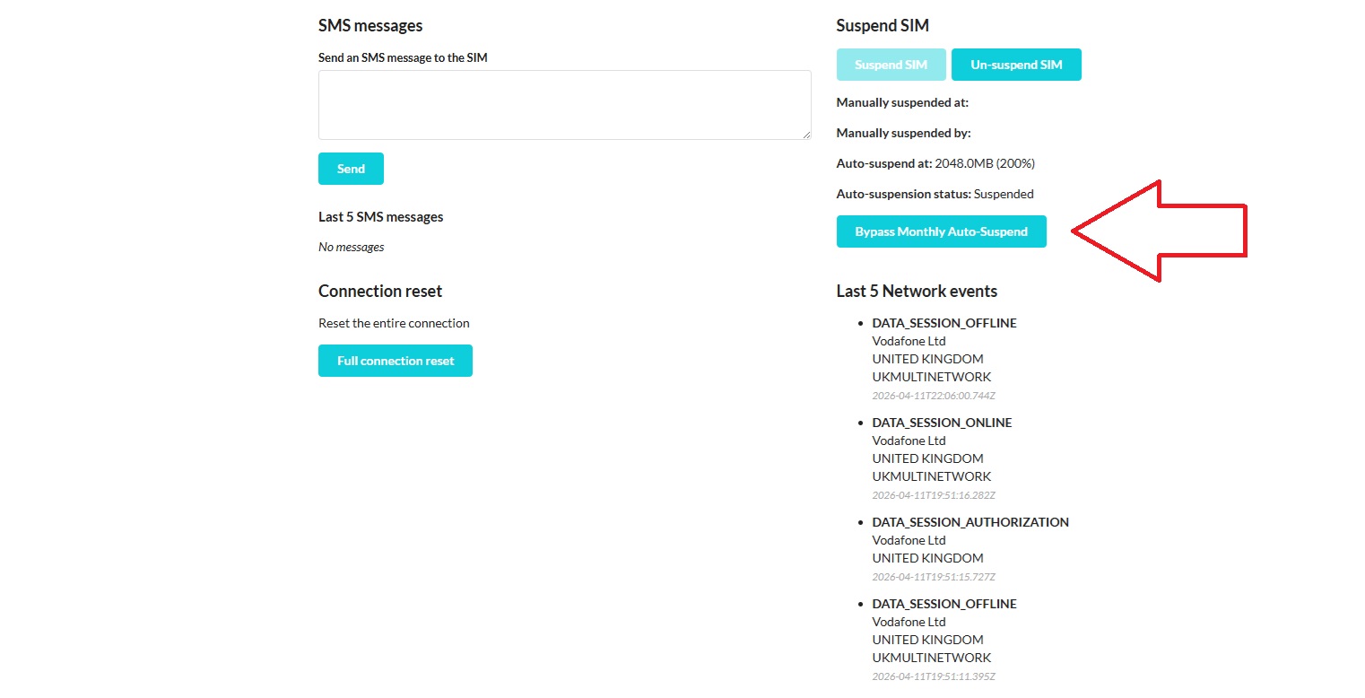 bypass monthly auto suspend limit for IoT SIMs