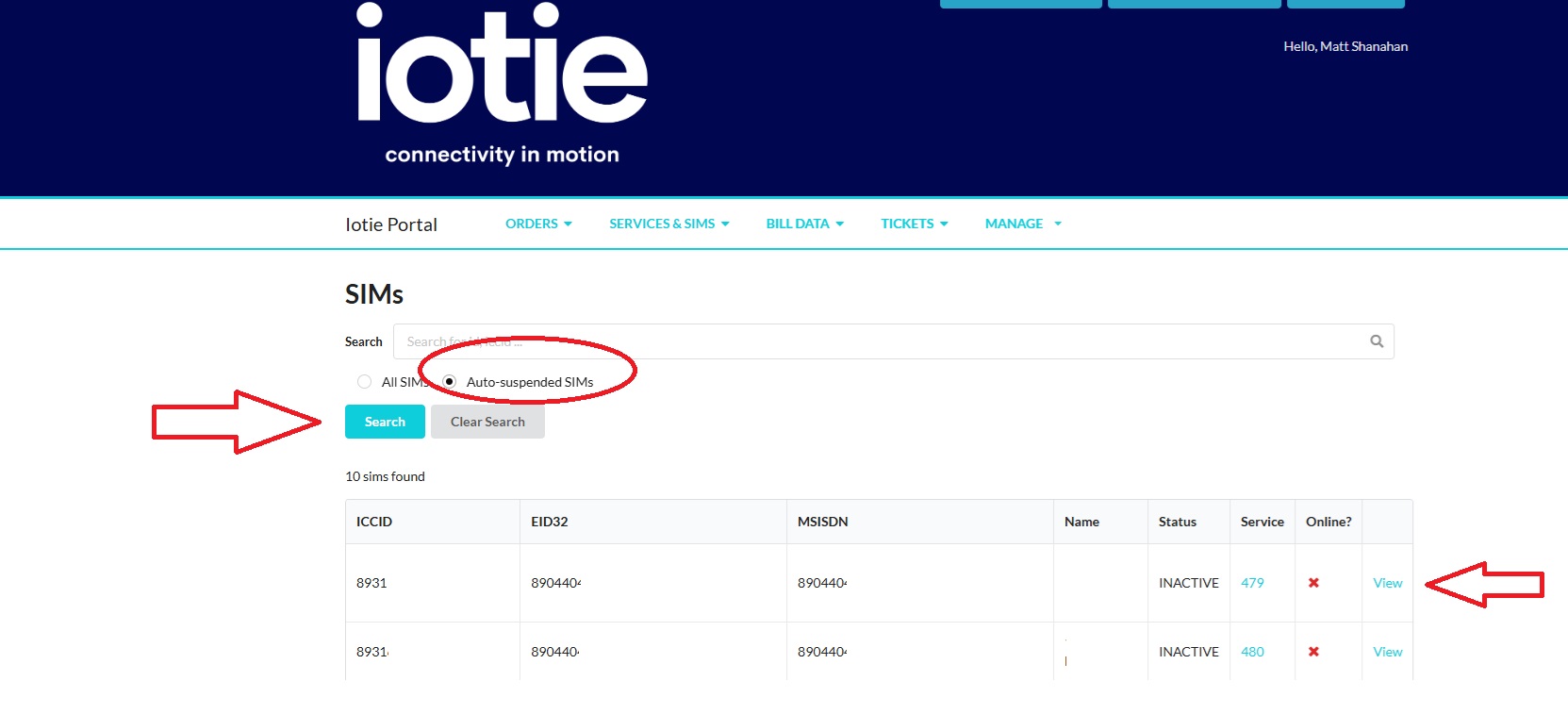 view auto suspend sim list