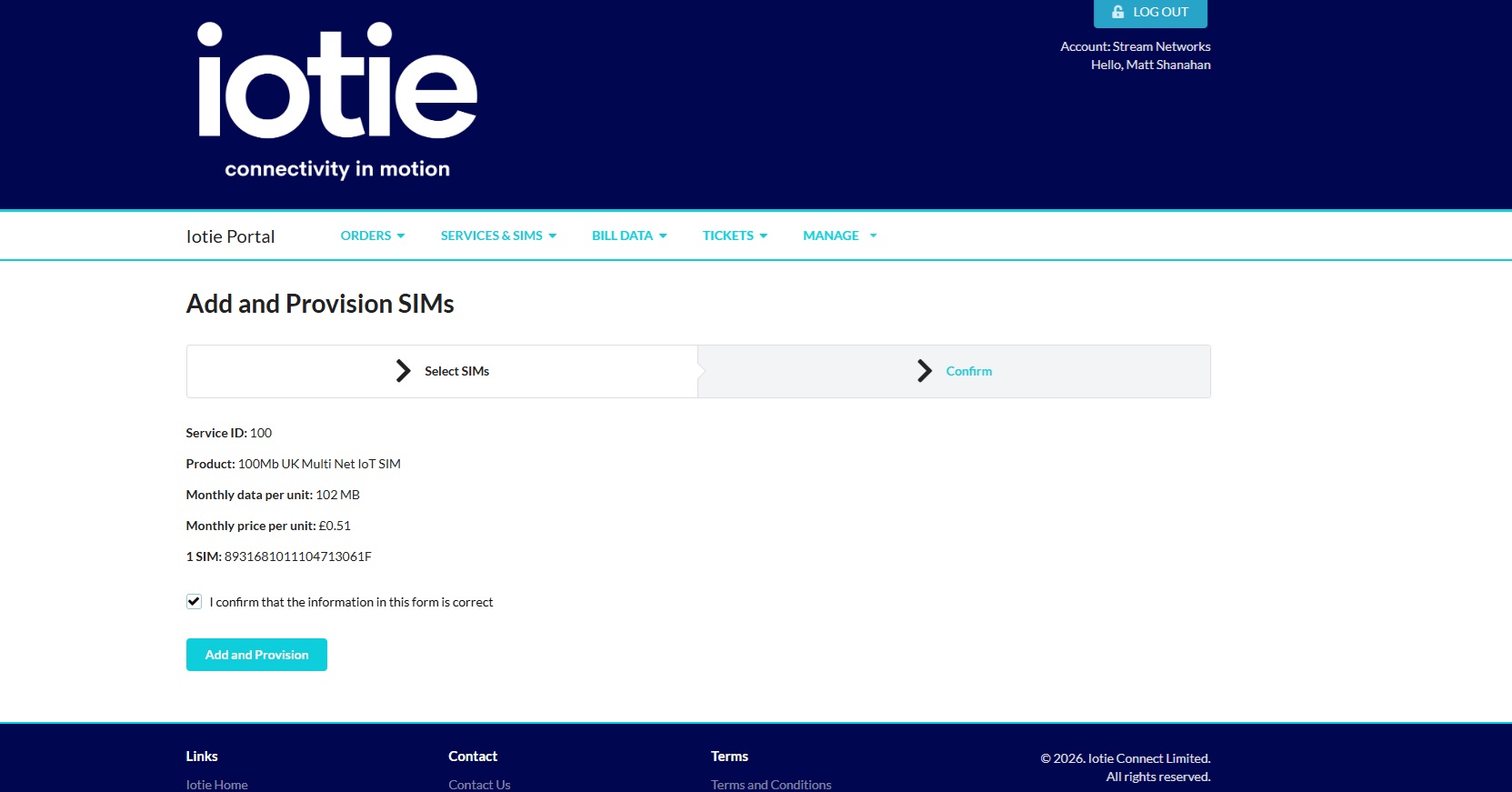 Provision SIM To Existing Data Pool
